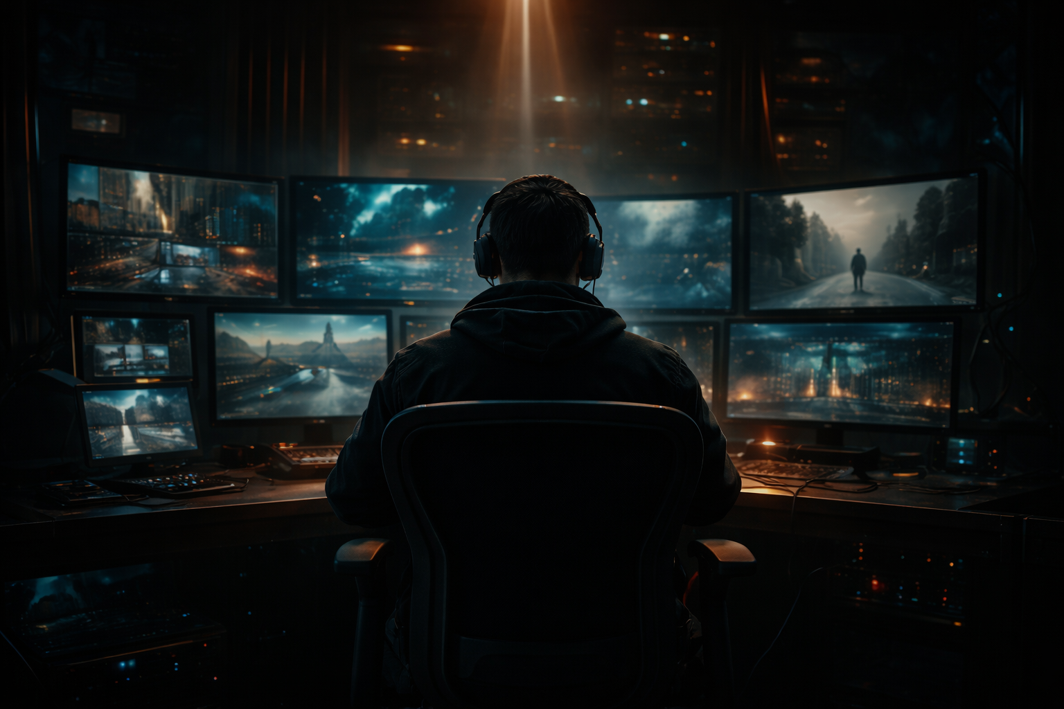 Studio director monitoring cinematic shots